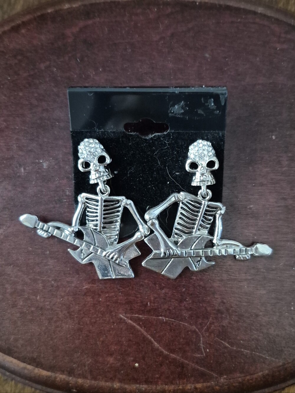 Silver Skeleton Guitar Dangle Earrings